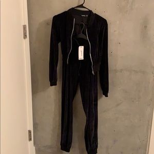 Cropped velvet bomber with velvet joggers